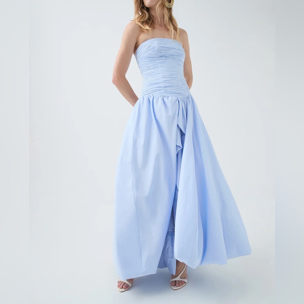 Aje Violette Bubble Hem Gown in pearl / light blue (NWT)